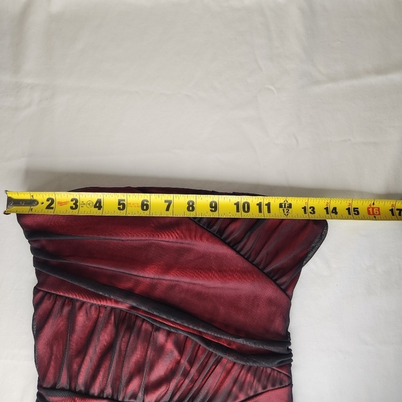 Velvet Torch Strapless Red Dress With Black Sheer Overlay. Small. Whimsygoth - Picture 5 of 6